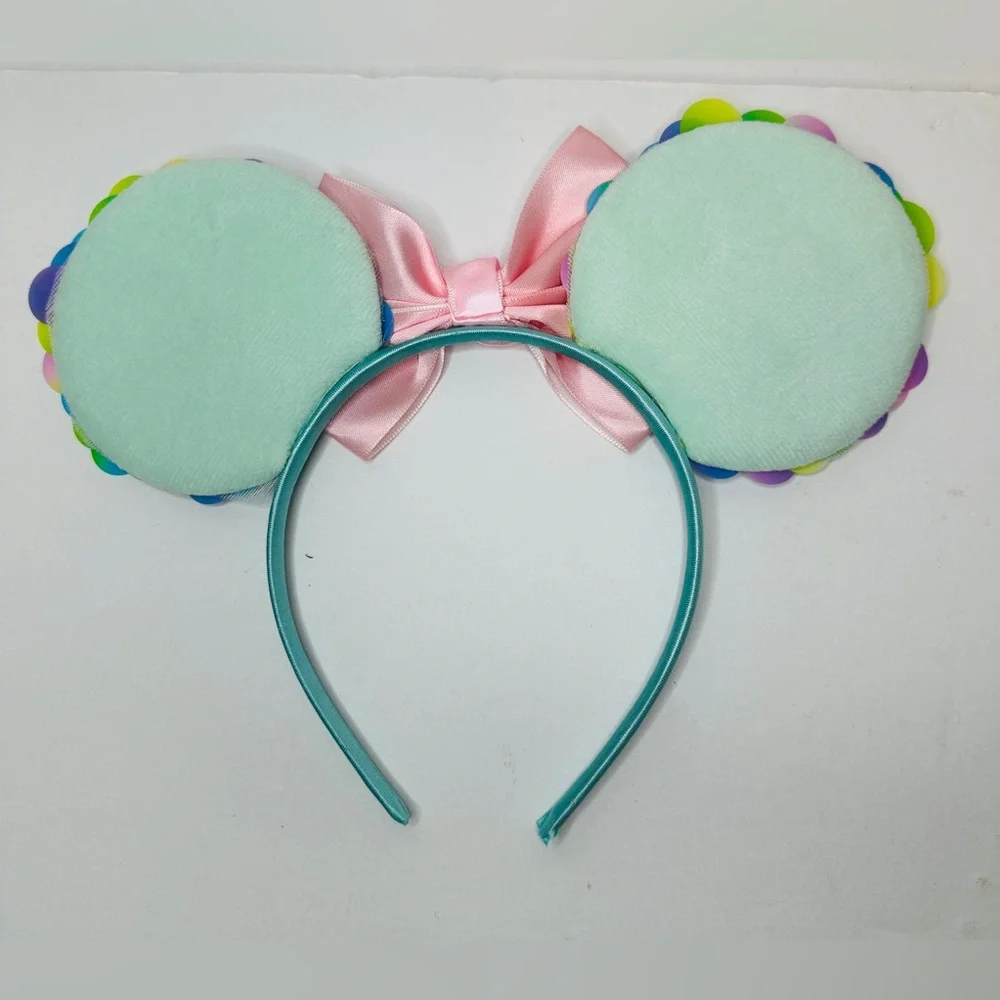 Pastel Sequined Minnie Mouse Ears Headband with Pastel Pink Bow